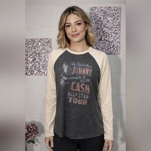 Women's Long Sleeve Graphic Tee - Gray and Cream